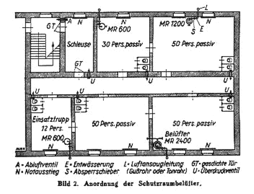 Floor plan of German WWII air raid shelter