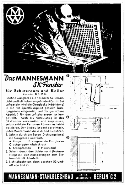 Grated windows for air defense shelters by Mannesmann company, Berlin