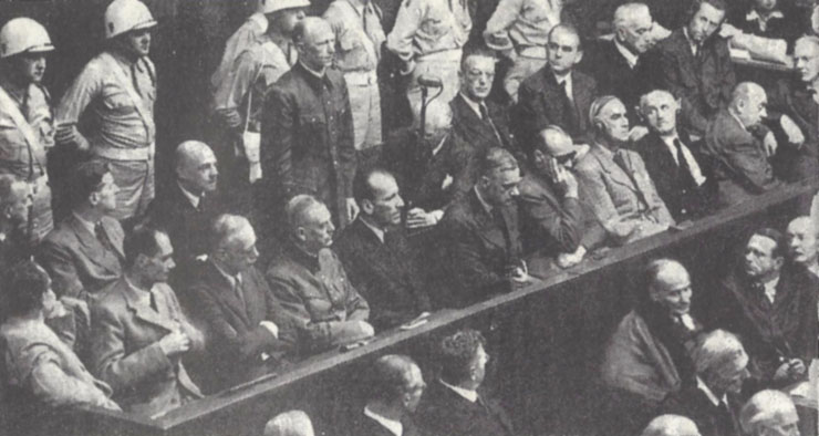 The defendant's dock during the Nuremberg Tribunal