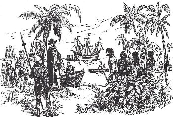 Columbus sets foot on an island in the West Indies, 1492