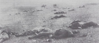 Dead soldiers from both Confederate and Union armies on the Gettysburg battlefield, July 5, 1863