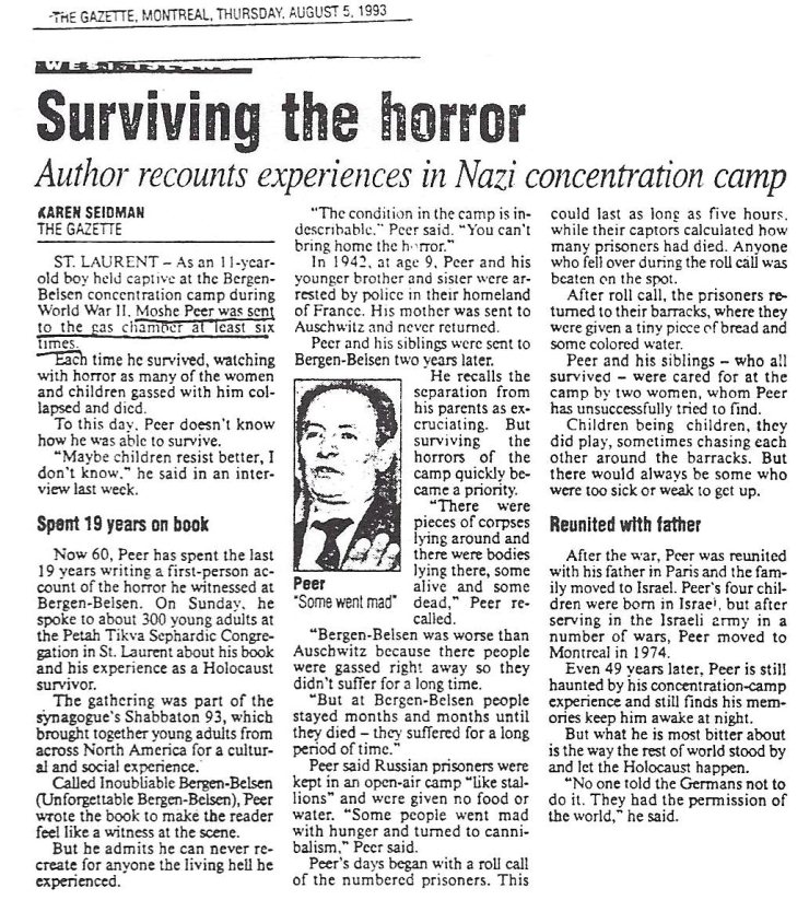 Moshe Peer, 'The Gazette,' Montreal, Aug. 5, 1993