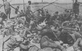 Soviet prisoners of war in a German POW camp