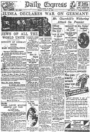 'Judea Declares War On Germany,' 'London Daily Express,' March 24, 1933
