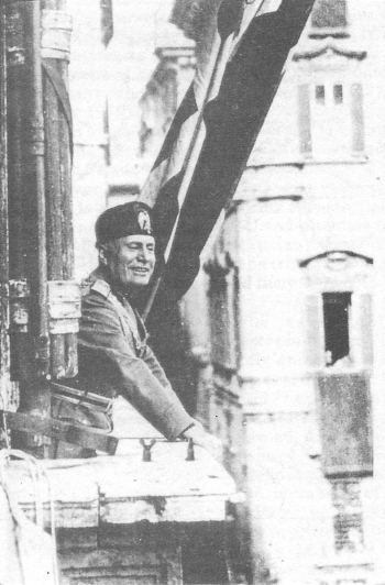Italian leader Benito Mussolini on the balcony of the Palazzo Venezia in Rome