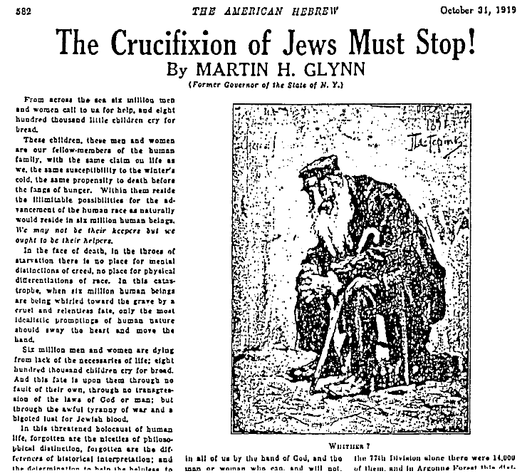 M.H. Glynn, 'The Crucifixion of Jews Must Stop!', The American Hebrew, Oct. 31, 1919