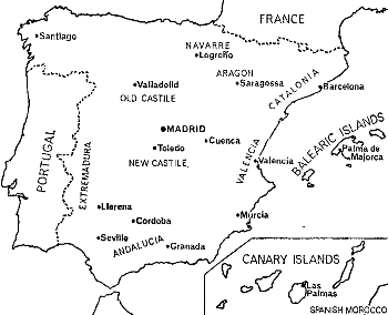 Map of Spain, showing the permanent tribunals of the Spanish Inquisition