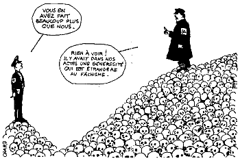 Competition of mass murder; cartoon from French periodical 'Présent,' Nov. 4, 1995