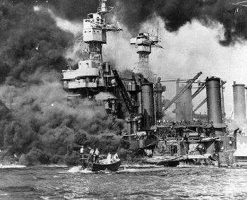 Pearl Harbor, Hawaii, December 7, 1941: the badly crippled battleship 'West Virginia'