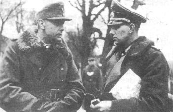 Major General Remer, right, with Major General Maeder, March 1945