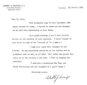 Letter by Robert A. Graham, S.J., to Dr. Arthur Butz, Jan 24, 1983