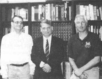 Dr. Fredrick Toben, center, Mark Weber, left, Greg Raven, right, April 1, 1997