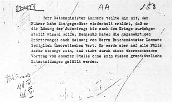 The 'Schlegelberger note' on postponing the 'Final Solution' until after the war; spring of 1942