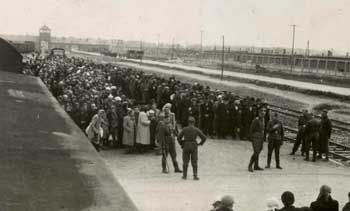 Newly arrived Hungarian Jews at Auschwitz-Birkenau