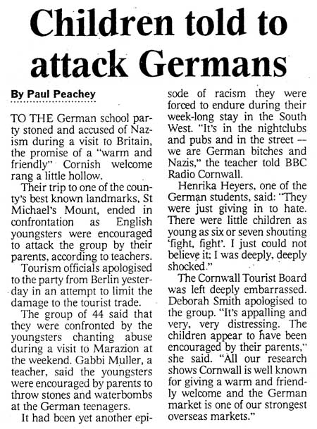 UK, London 'Times', June 7, 2000: Children told to attack Germans