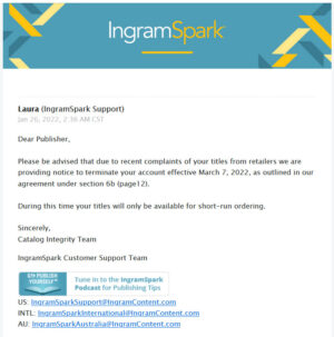 Account Closure Email from Ingram Content Group