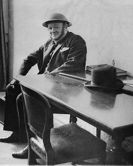 Winston Churchill poses for air raid