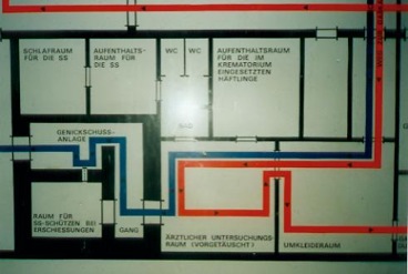 Schematic blueprint of the crematorium with neck shooting facility