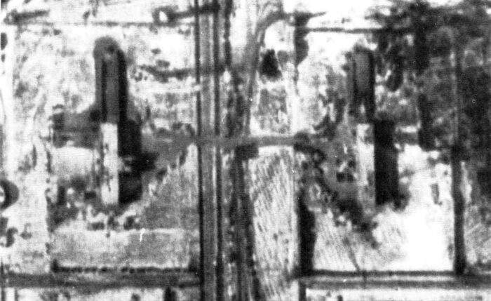 U.S. air photo of the Birkenau Crematoria II + III dated Dec. 21, 1944