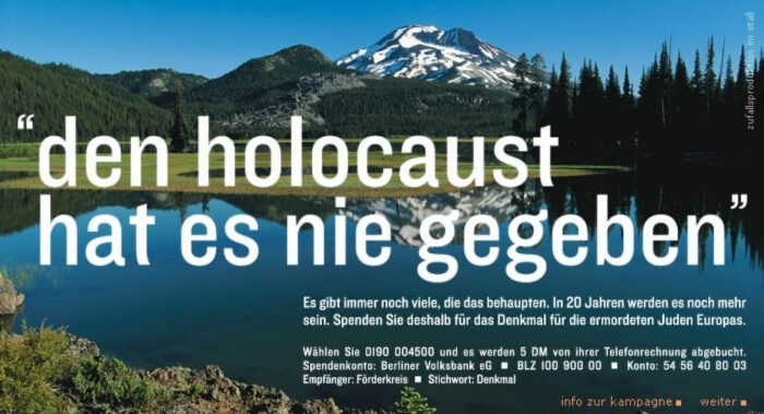 2001 German billboard stating “the holocaust never happened”