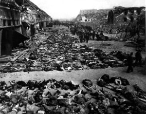 Victims of an air raid by the British Air Force April 3rd and 4th, 1945 on the Boelcke Barracks in Nordhausen