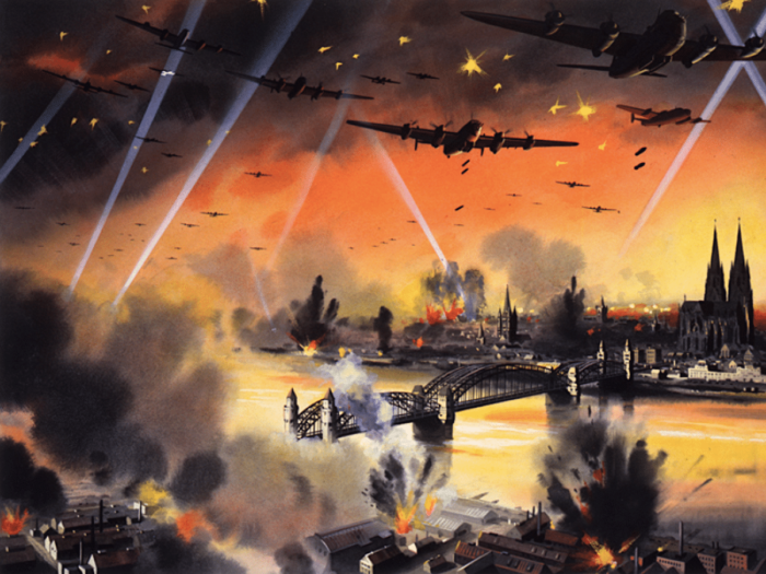 The Thousand-bomber raid on Cologne in 1942, painting by W. Krogman