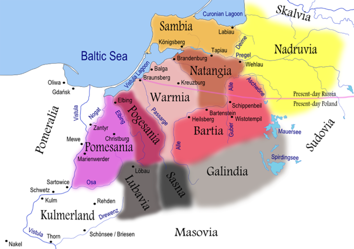 Illustration 2: Settlement areas of various Prussian tribes in the 13th Century in what was later to become West and East Prussia.