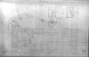 Soviet drawing of the circulation system of the Sachsenhausen Camp's disinfestation chamber