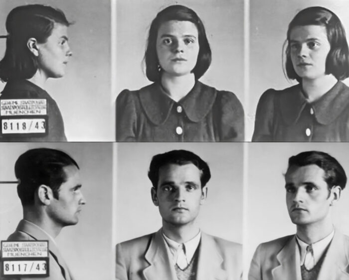 Gestapo mug shots of Sophie and Hans Scholl, 18. February 1943.