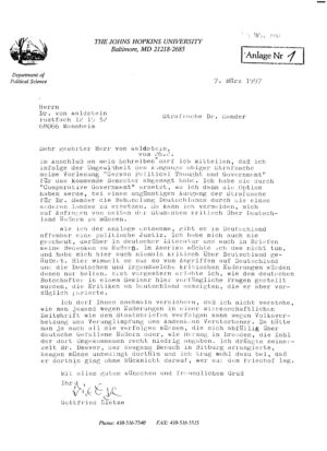 Letter Dr. Gottfried Dietze, 1997