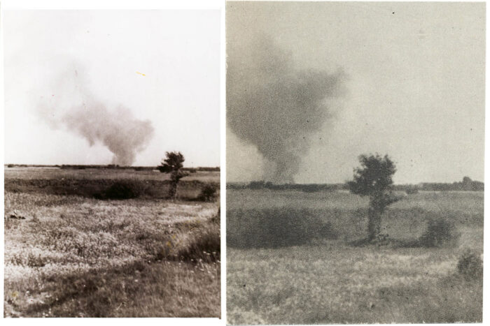 Two photos showing smoke over Treblinka