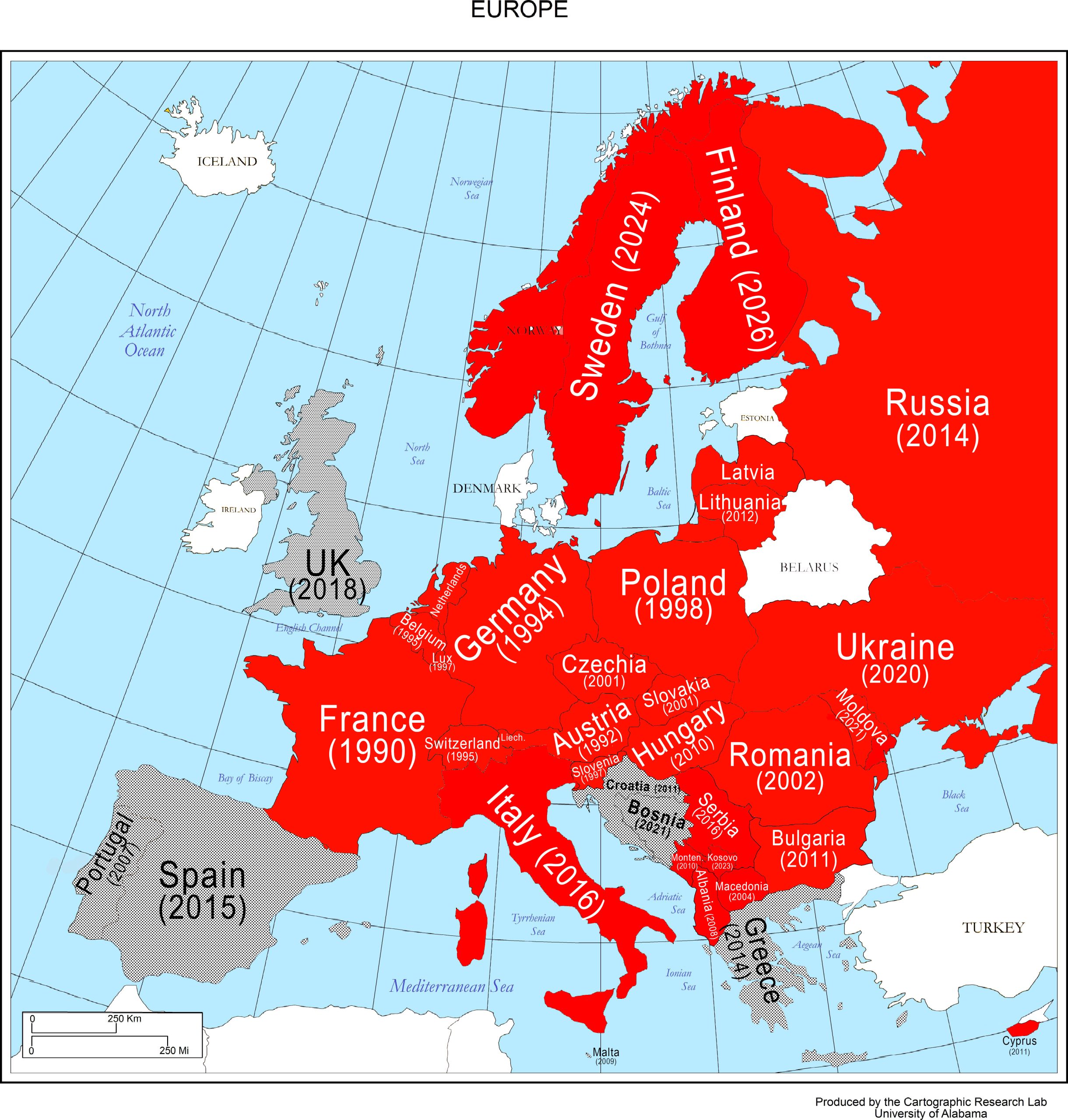 Censorship map of Europe