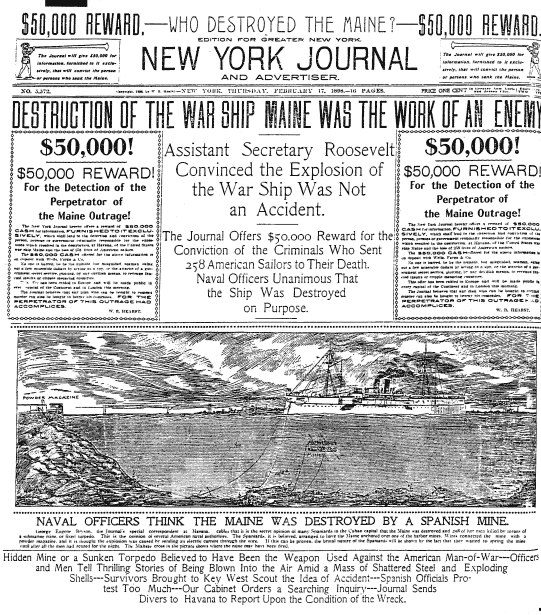 NY Journal covers sinking of the USS Maine