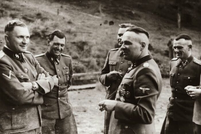 SS officers at Auschwitz: Richard Baer, Josef Mengele, Josef Kramer, Rudolf Höss