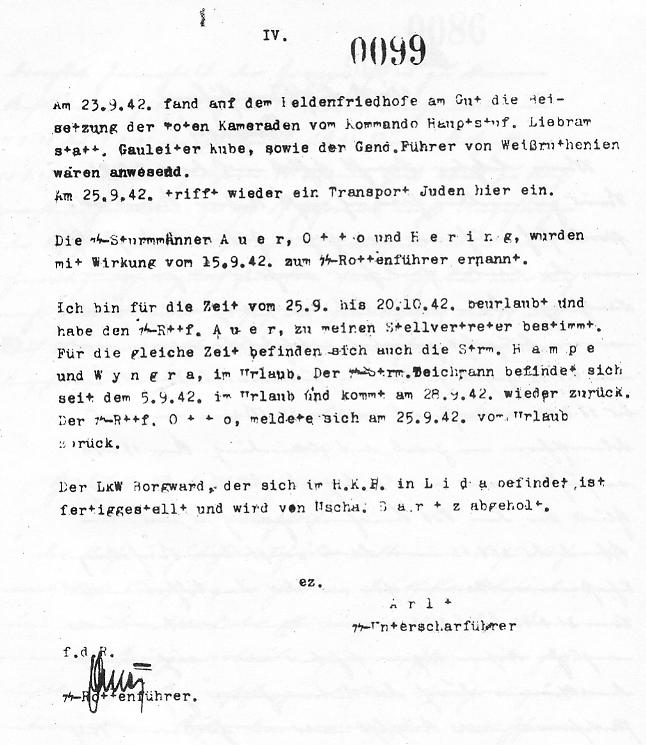 The last page of the 25 September 1942 Arlt Report
