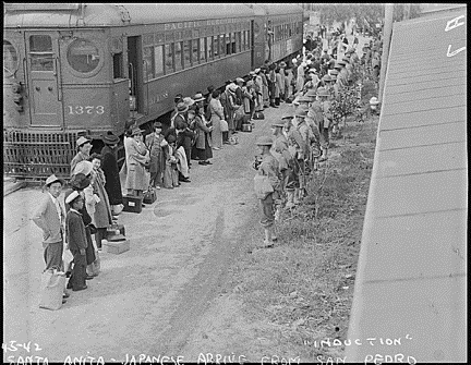 Japanese Americans on way to internment camps